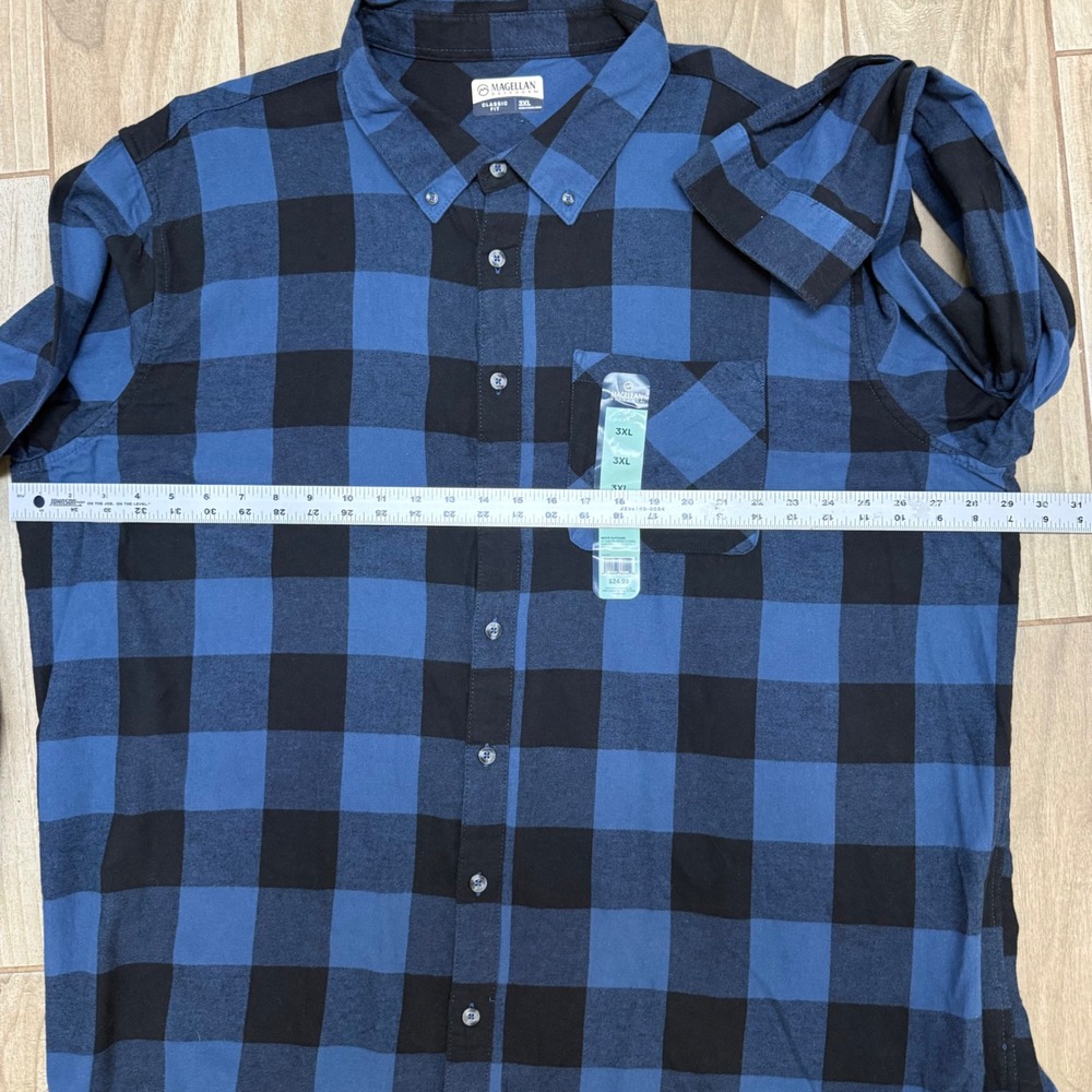 Magellan Outdoors Canyon Creek Flannel Shirt 3XL Blue Black Buffalo Plaid NWT‎ - Picture 4 of 11